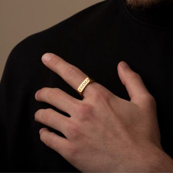 Engraved Four Sided 18 K Gold Band Ring, Mens Ring, 6 of 10