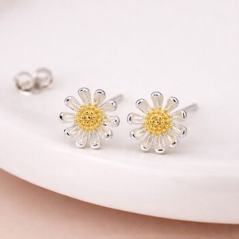 Sterling Silver And Gold Daisy Stud Earrings – 10mm, 2 of 7