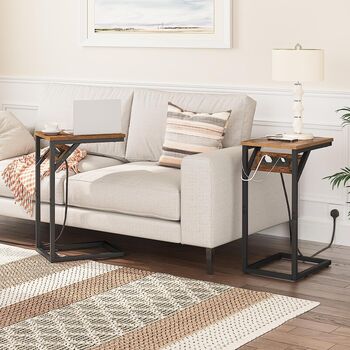C Shaped Side Table Sofa Table With Charging Station, 3 of 7