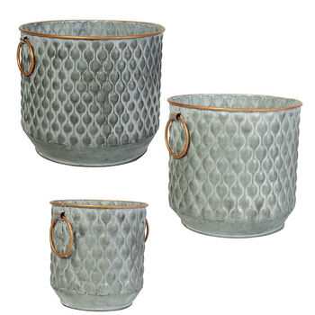 Set Of Three Textured Metal Plant Pots, 2 of 2