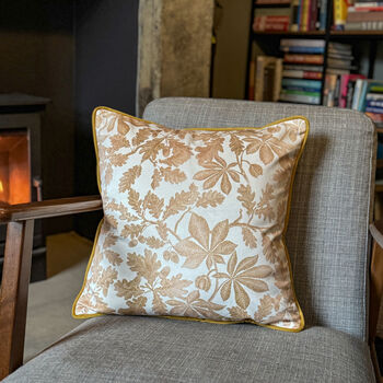 Luxury Velvet Cushion Autumn Cream And Gold With Optional Piping, 4 of 6