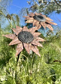 Set Of Two Copper Sunflower Garden Sculptures, 3 of 6
