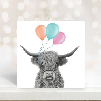 Floating Highland Coo Balloon Card, 2 of 6