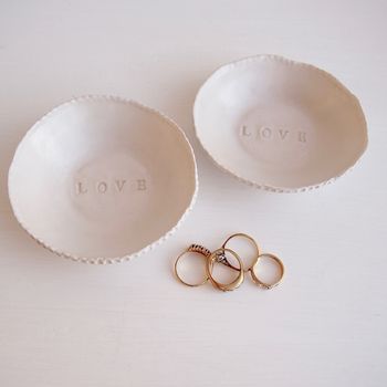 Handmade Round Ceramic Wedding Love Ring Dish, 2 of 6