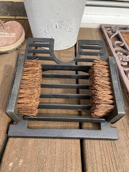 Heavy Cast Iron Welly Boot Jack With Shoe Cleaner Brush Black Metal, 3 of 5