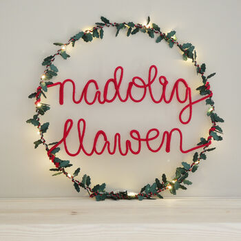 Nadolig Llawen Christmas Fairy Light Wreath, 2 of 5