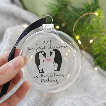 First Christmas As Mr And Mrs Penguin Bauble Keepsake, 2 of 6