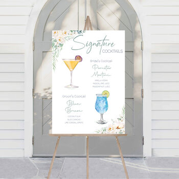 Wedding Custom Cocktail Sign White Floral, 2 of 11