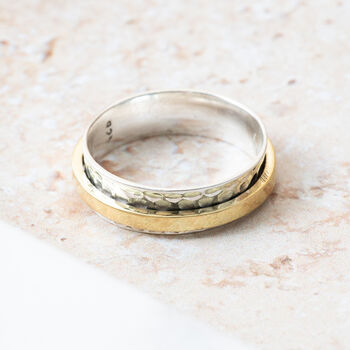 Personalised Dainty Silver And Brass Spinner Ring, 9 of 12