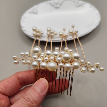 Pearl Bridal Hair Comb And Pin Set, 4 of 5
