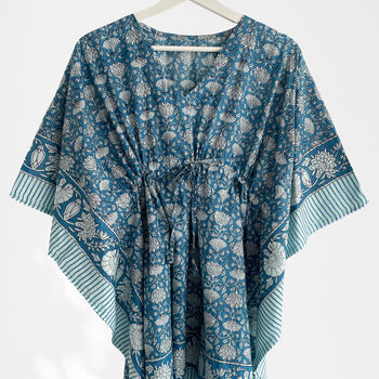 Blue Floral 100% Cotton Beach Kaftan, 7 of 7