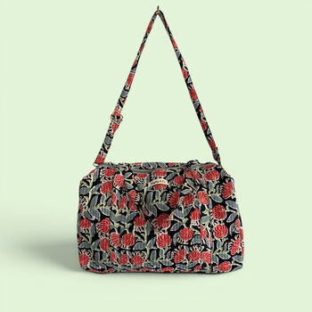 Large Weekend Duffle Bag | Black And Red Block Print Floral, 3 of 5