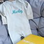 Personalised Organic Name Sleep Suit White, thumbnail 1 of 5