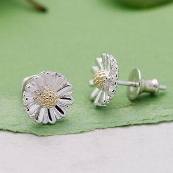 Daisy Silver And Solid Gold Studs, 5 of 7