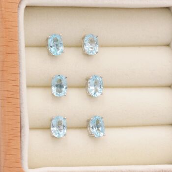 Natural Blue Topaz Stone Oval Stud Earrings, 5 of 9