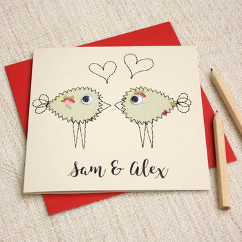 Personalised Embroidered Lovebird Card, 5 of 5