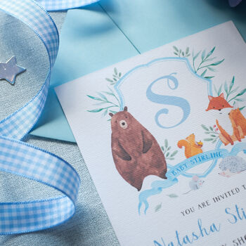 Blue Woodland Baby Shower Invitations, 3 of 4