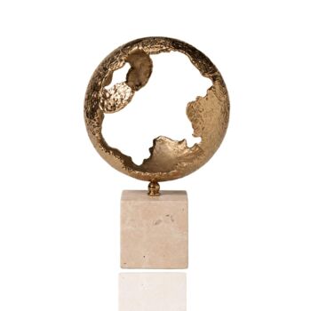 Textured Brass Sphere Sculpture On Black Marble Base, 10 of 12