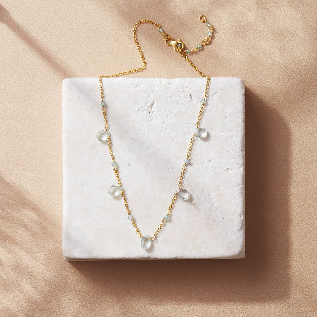 Aquamarine Birthstone Teardrop Gold Necklace, 1 of 3