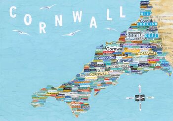 Cornwall Map Upcycled Paper Collage Print, 3 of 6
