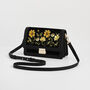 Black Botanical Velvet Embroidered Foldover Bag, thumbnail 5 of 7