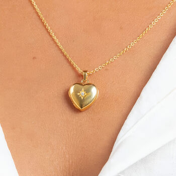 Personalised Gold Plated Sterling Silver North Star Heart Locket Necklace, 2 of 10