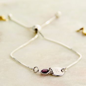 Sterling Silver Birthstone Initial Sliding Bracelet, 3 of 10