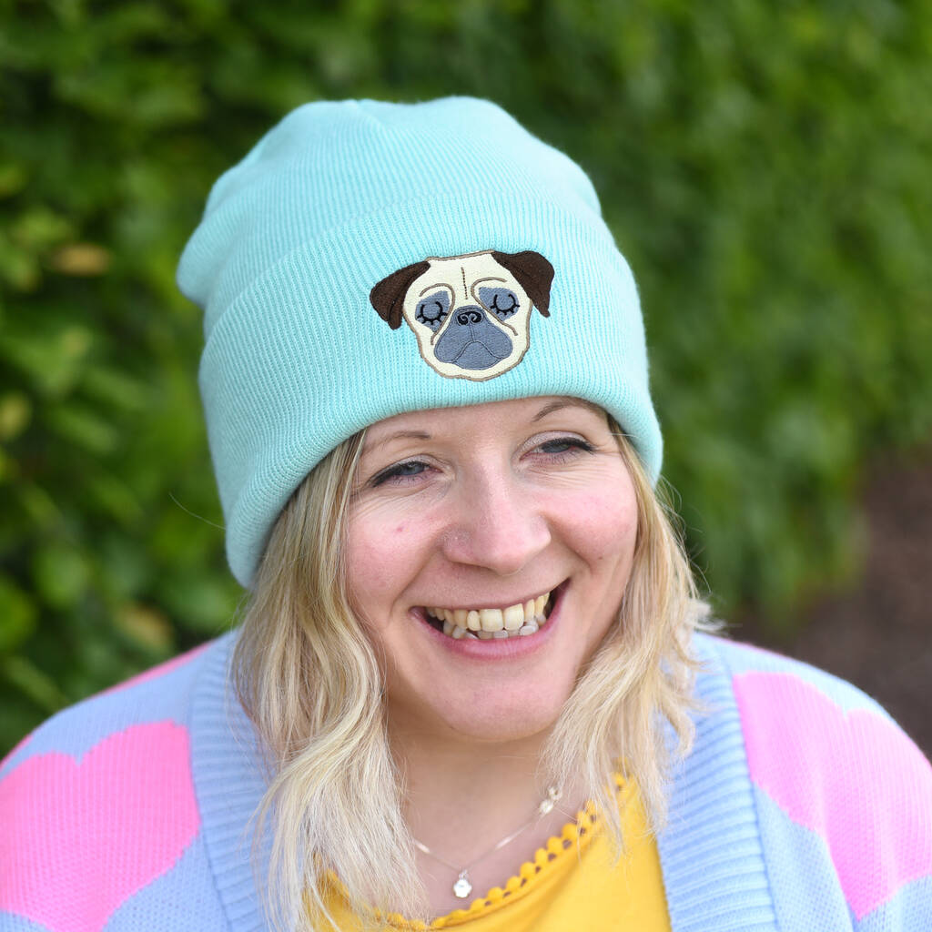 Cute Embroided Pug Beanie Hat, 1 of 7