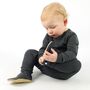 Dotty Fish Plain Navy Soft Leather Baby Shoes With Barefoot Soles, thumbnail 3 of 8