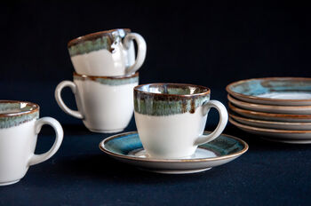 Turquoise Set Of Six Porcelain Espresso Cup And Saucer, 6 of 12