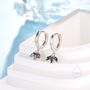 Sterling Silver Mystic Black Cz Marquise Crown Huggie Hoop Earrings, thumbnail 4 of 11