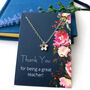 Sterling Silver Tiny Flower Thank You Teacher Necklace, thumbnail 1 of 9