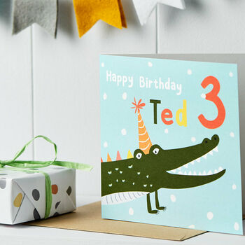Personalised Crocodile Birthday Card With Age, 3 of 3