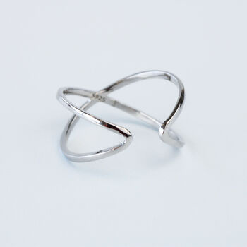 Sterling Silver Double Band Crossover Adjustable Ring, 3 of 5