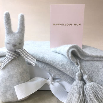 New Mother's Cashmere Poncho And Bunny Gift Set, 2 of 10
