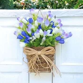 Tulip And Grapevine Basket Door Spring Wreath, 11 of 11