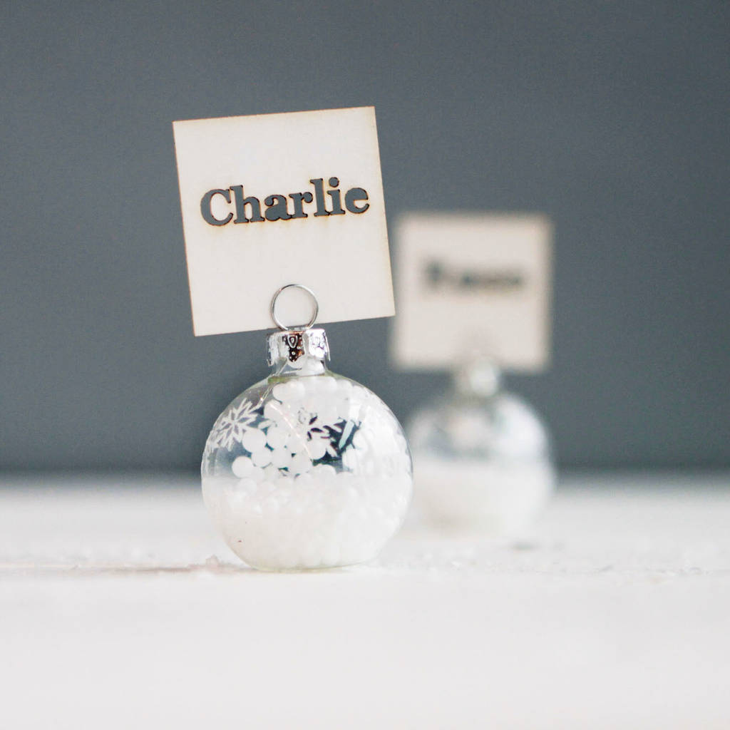 christmas silver snowflake bauble place name holders by postbox party