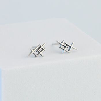 Vintage Finish Sterling Silver Star Stud Earrings, 2 of 5