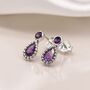 Teardrop Sterling Silver Amethyst Stud Earrings, thumbnail 2 of 10