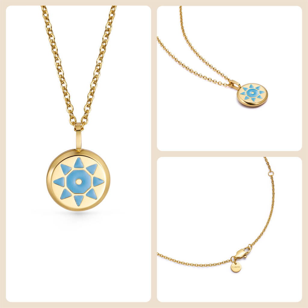 Blue Solis Aqua Blue Glowing Pendant Necklace With Uv Keyring Torch, 1 of 10