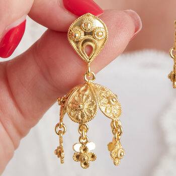 Gold Plated Filigree Bell Shape Stud Drop Earrings, 2 of 8