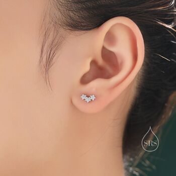 Asymmetric Forget Me Not Flower Cz Stud Earrings, 5 of 12