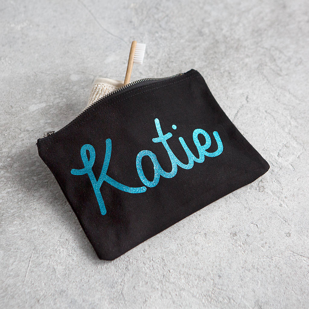Personalised Glitter Canvas Accessory Bag, 1 of 7