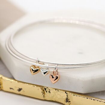 Silver Plated Triple Bangle Set With Metallic Hearts, 2 of 3