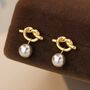 Gold Plated Knot And Pearl Stud Earrings, thumbnail 1 of 5