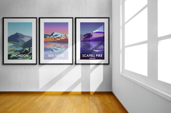 Three Peaks Challenge Art Prints Ben Nevis Snowdon Scafell Pike, 5 of 11