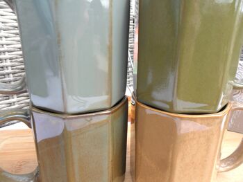 Set Of Four Assorted Reactive Glaze Hexi Mugs In Earth Tones, 2 of 12