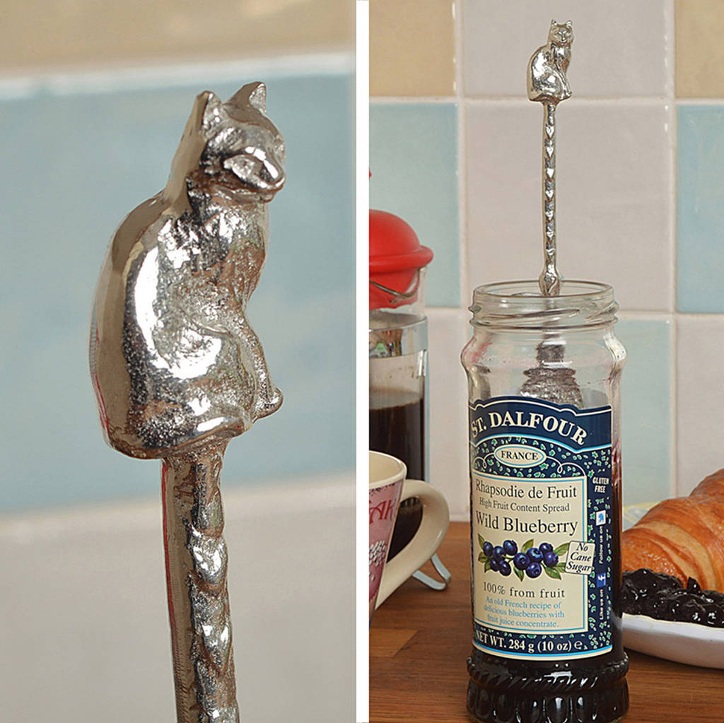 Cat Pewter Spoon With Hook For The Jam Jar, Cat Gifts, 1 of 7