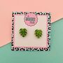 Green Monstera Leaf Glitter Stud Earrings, thumbnail 5 of 5