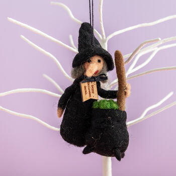 Personalised Felt Witch Hanging Decoration, 4 of 5